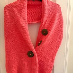 Cozy Coral Buttoned Women's Sweater Shawl